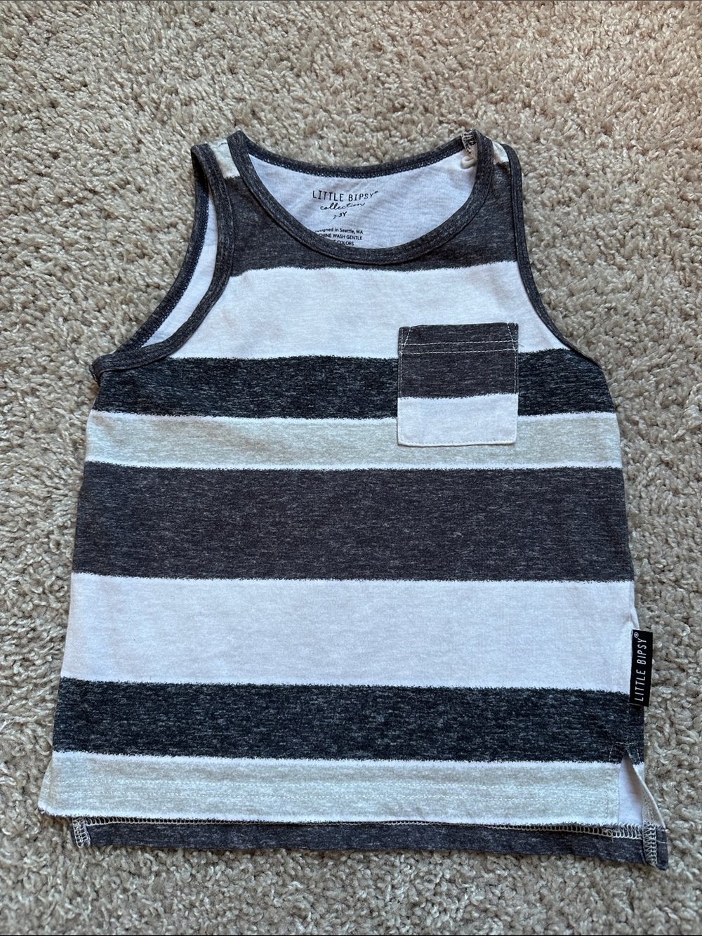 NWOT Little Bipsy washed Gray and White Striped pocket Tank Top